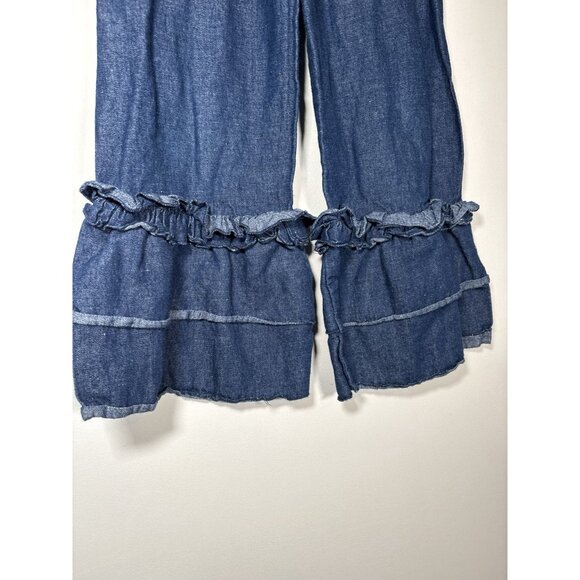 LOLLY WOLLY DOODLE Ruffle Pant Denim Jean Elastic Waist Girlie Preppy Size 7 - Picture 2 of 4
